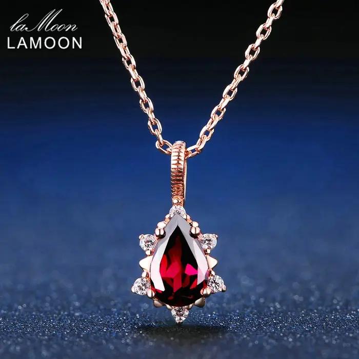 LAMOON-collier en argent Sterling 925, pendentif avec pierres précieuses, bijou fin plaqué or Rose,