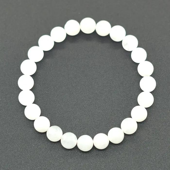 Bracelet de perles de Jade blanc naturel pour femmes et hommes, rond, purifiant l'âme, bracelet élastique, Yoga, méditation, bijou cadeau pour occasions spéciales