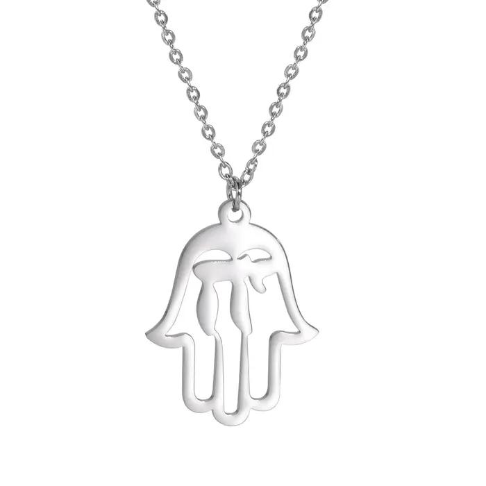 Lemegeton hébreu Hamsa Fatima main collier en acier inoxydable Judaica femmes cou chaîne tour de cou