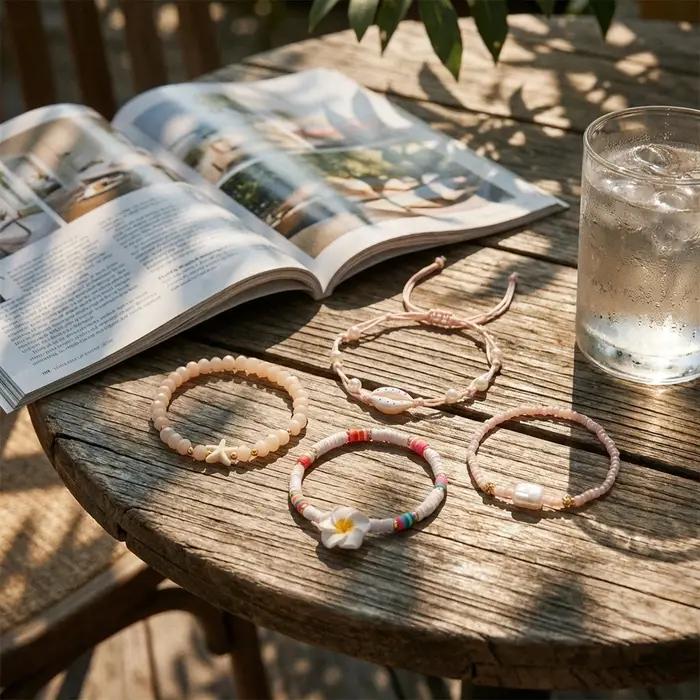 Ensemble de bracelets pour femmes avec perles Heishi en forme de fleur