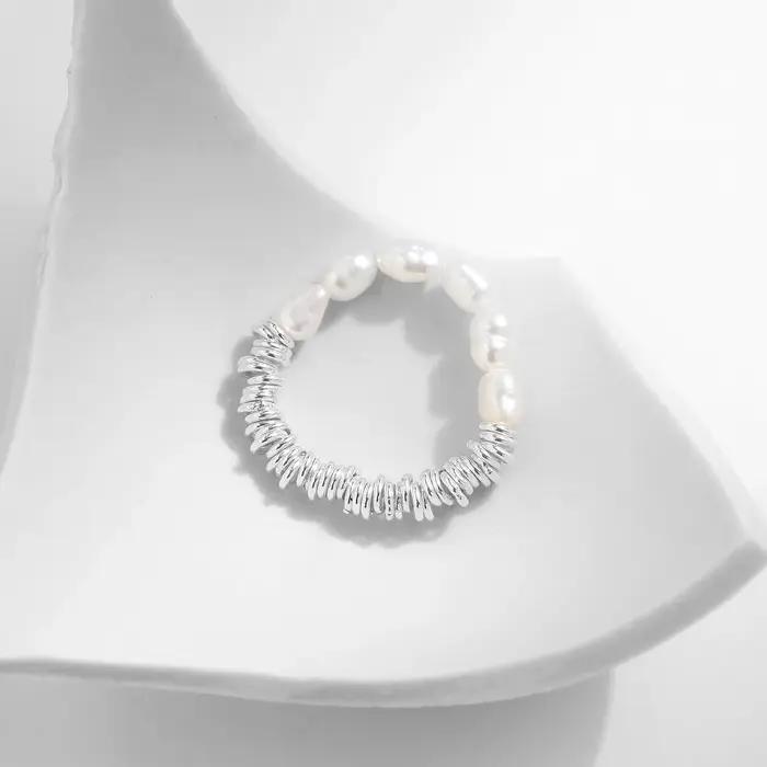 Bague de cocktail en argent sterling 925 perle d'eau douce baroque naturelle redimensionnable pour femme élégante occasion fête