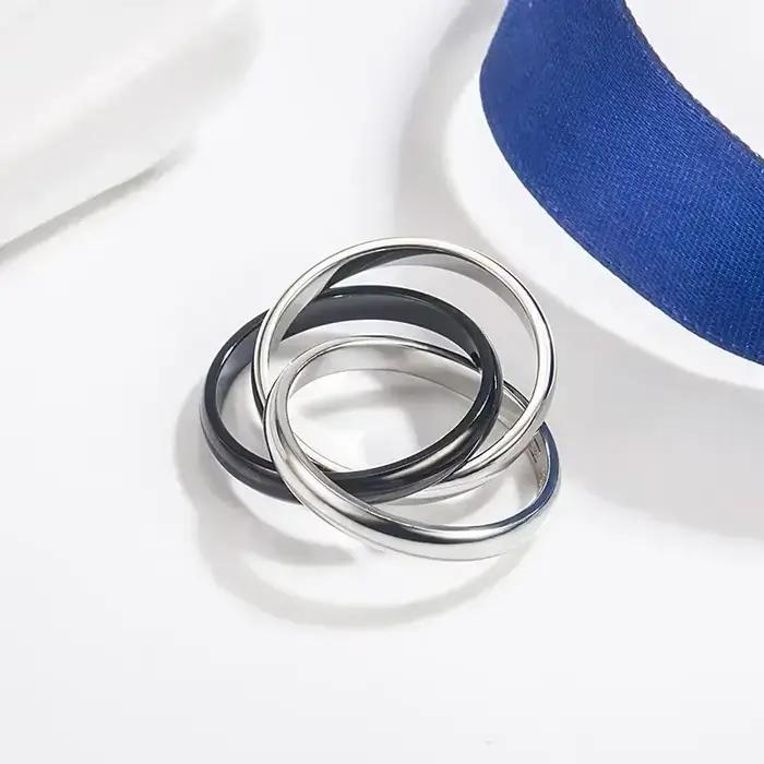 Bague Trinité Classique en Argent Sterling 925 avec Séparation de Couleurs