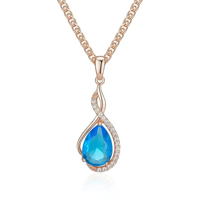 SYOUJYO élégant bleu goutte naturel Zircon collier Vintage 585 couleur or Rose luxe bijoux cadeau pour les femmes 