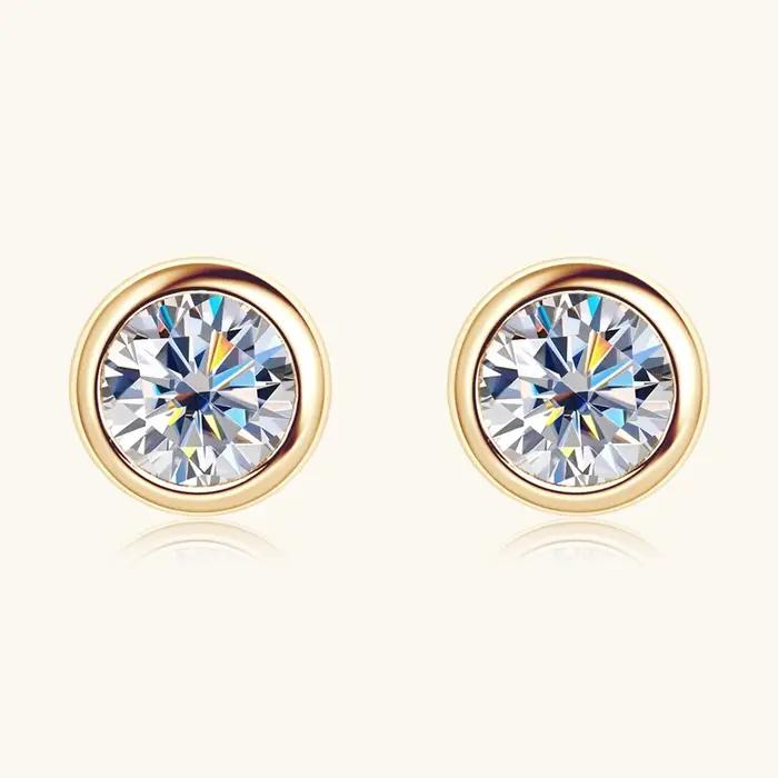 IOGOU 10K boucles d'oreilles en or massif lunette 2.1mm rond Moissanite diamant boucle d'oreille pour femmes hommes classique fiançailles bijoux de mariage