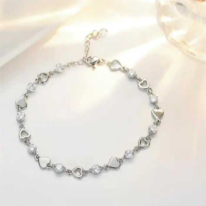 Bracelet en forme de cœur en argent regardé 925 pour femme
