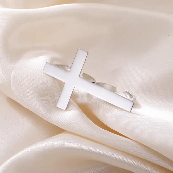 Bague Croix pour Femme et Homme en Acier Inoxydable Réglable