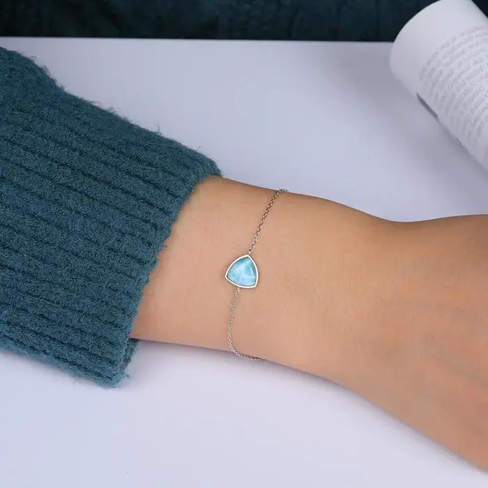 Breloque en argent Sterling 925 sertie de Larimar pour femmes mode et élégance pour soirées et occasions spéciales