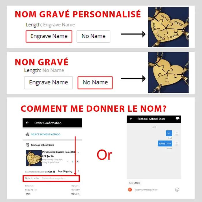 Collier personnalisé en forme de cœur avec nom