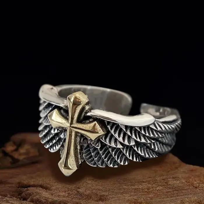 Bague Graffiti rétro en plumes croisées pour homme punk gothique rock hip hop unisexe bijou occasion festive concert