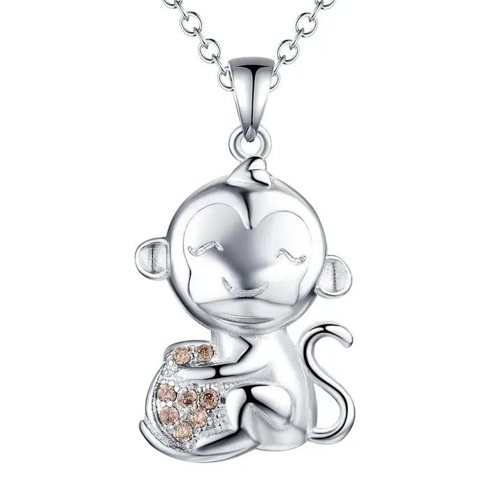Collier en argent sterling 925 avec pendentif singe