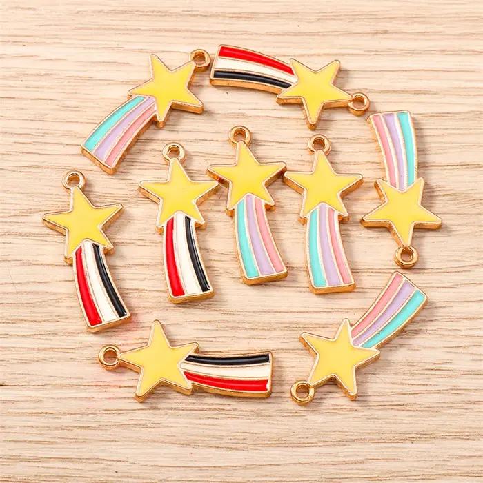 10 pièces 12x25mm mignon émail étoile arc-en-ciel breloques pendentifs pour la fabrication de boucles d'oreilles collier Bracelets bricolage artisanat résultats de bijoux