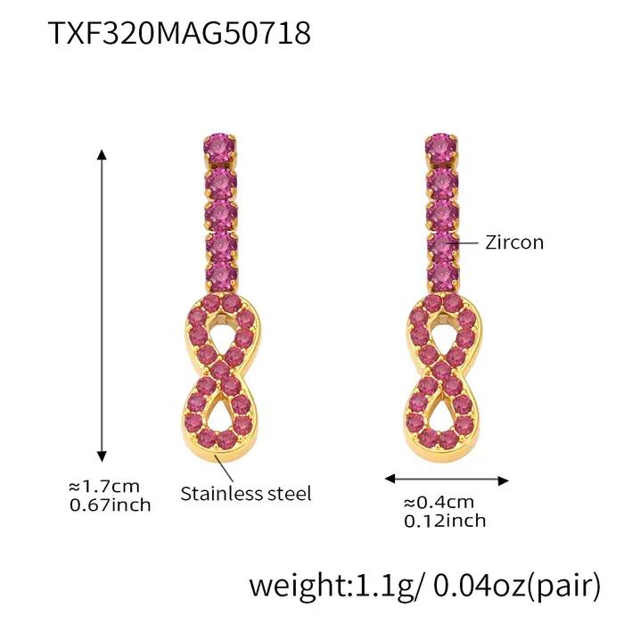 Infinite 8 boucles d'oreilles pour femmes, clous d'oreilles en acier inoxydable, plaqué or, Zircon, tendance, bijoux charmants pour filles