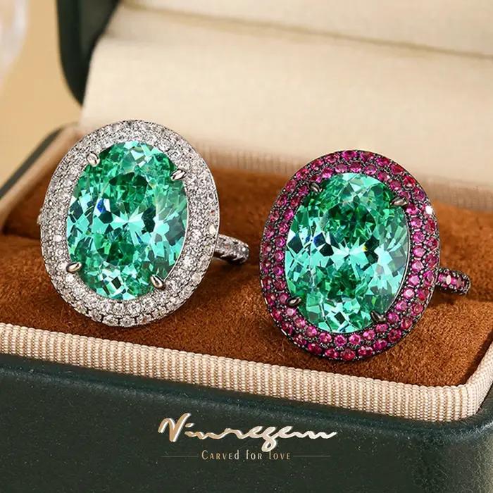 Vinregem 12*16 MM coupe ovale laboratoire créé Paraiba Tourmaline gemme Vintage réglable anneau anniversaire cadeau bijoux fins en gros