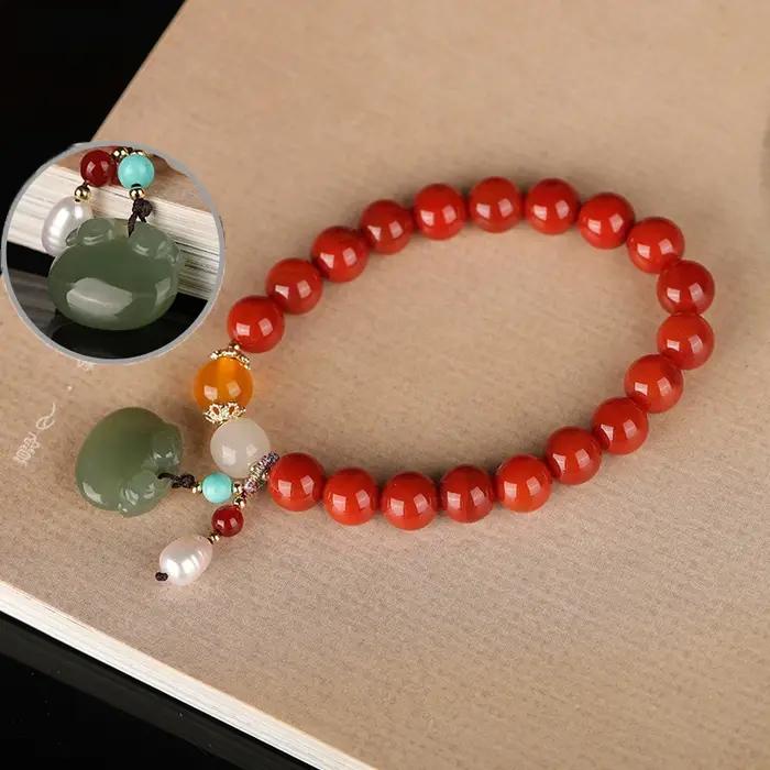 Agate attirant la richesse cercle perle naturel sud rouge Bracelet avec ambre vert pin rond