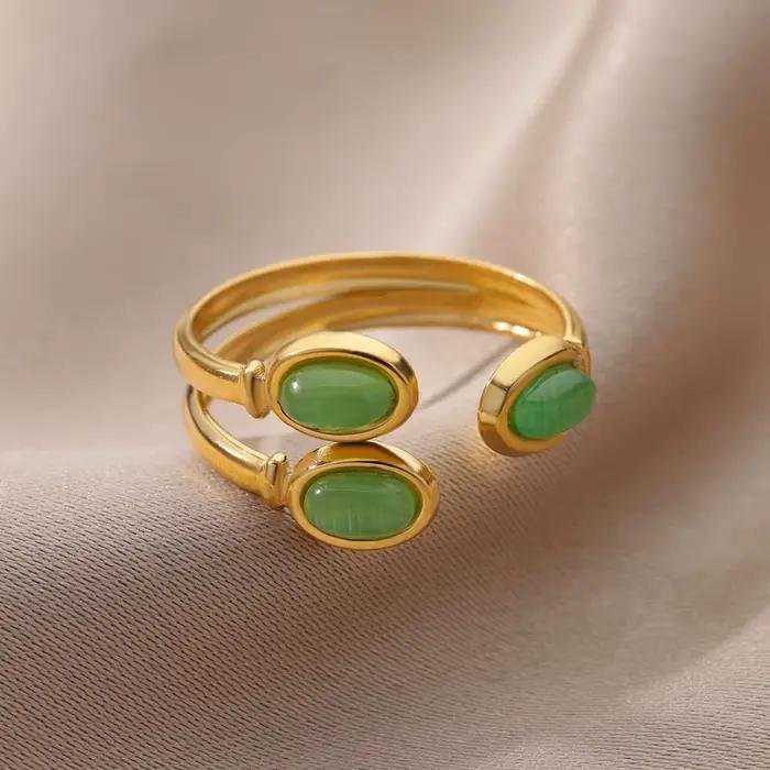Bague en pierre verte pour femmes