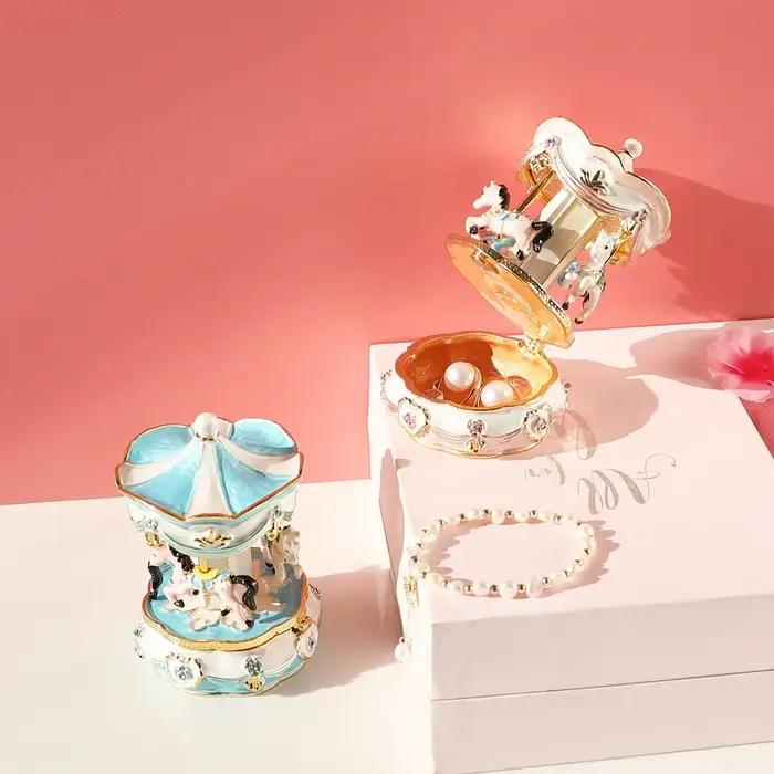 Boîte à bijoux carrousel rose élégante pour rangement et présentation de bijoux haut de gamme cadeau occasion spéciale princesses modernes