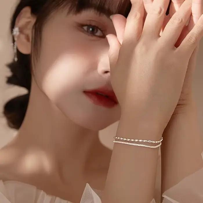 Bracelet Double couche en argent Sterling 925, perles exquises et simples pour femmes, accessoires de bijouterie fine, nouvelle mode