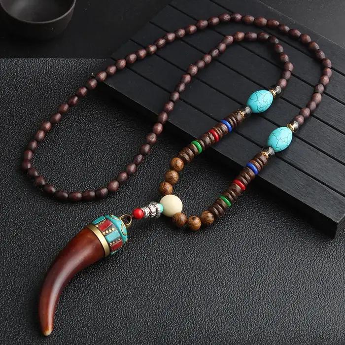 14 nouveau collier ethnique fait à la main du népal bouddhiste Mala perles de bois pendentif