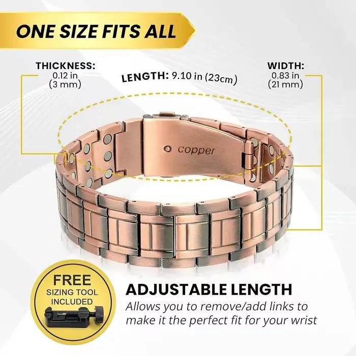 Bracelet Magnétique Ultra-Fort en Cuivre Pur 99.9% Design Sportif Réglable Bracelet Chaîne et Maillons pour Hommes Occasions Spéciales