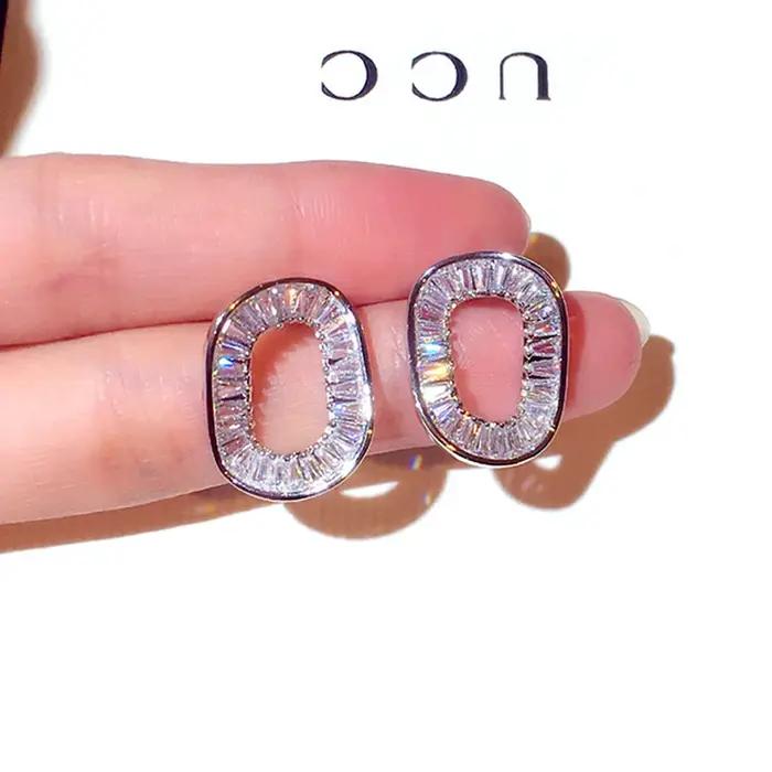 Boucles d'oreilles carrées en Zircon cubique Super brillant pour femmes, luxe coréen, scintillant, A