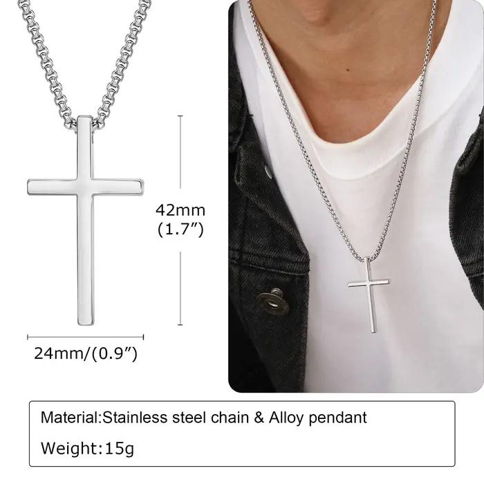 Collier croix Vnox pour hommes et femmes, collier pendentif croix uni de couleur argent avec chaîne