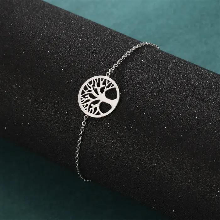 Bracelet Arbre de Vie Plaqué Or Acier Inoxydable Bijoux Luxe Femme Occasions Spéciales Croissance Vitalité Nature