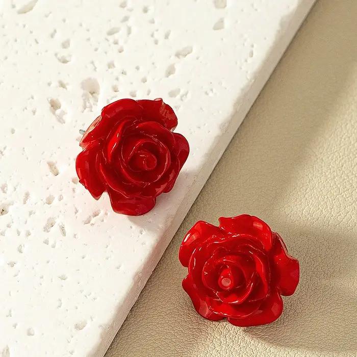 Obega fleur forme Trio boucles d'oreilles pour femmes rouge noir blanc résine fleurs boucle d'oreille goujon Vintage mignon fille enfant poste cadeau