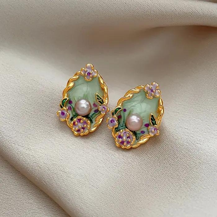 Boucles d'oreilles vintage en perles de fleurs pour femmes et filles, bijoux rétro coréens, accessoires de mariage et occasions spéciales