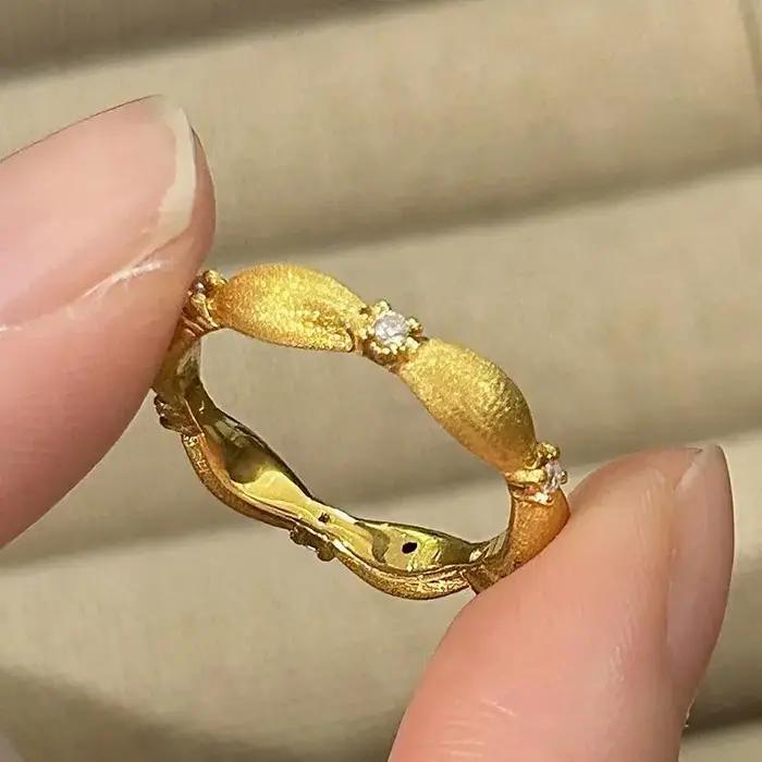 Classiques nouveau en diamant grain de riz brossé bague anneaux pour femmes léger luxe charme ouvert anneau fête de mariage bijoux fins