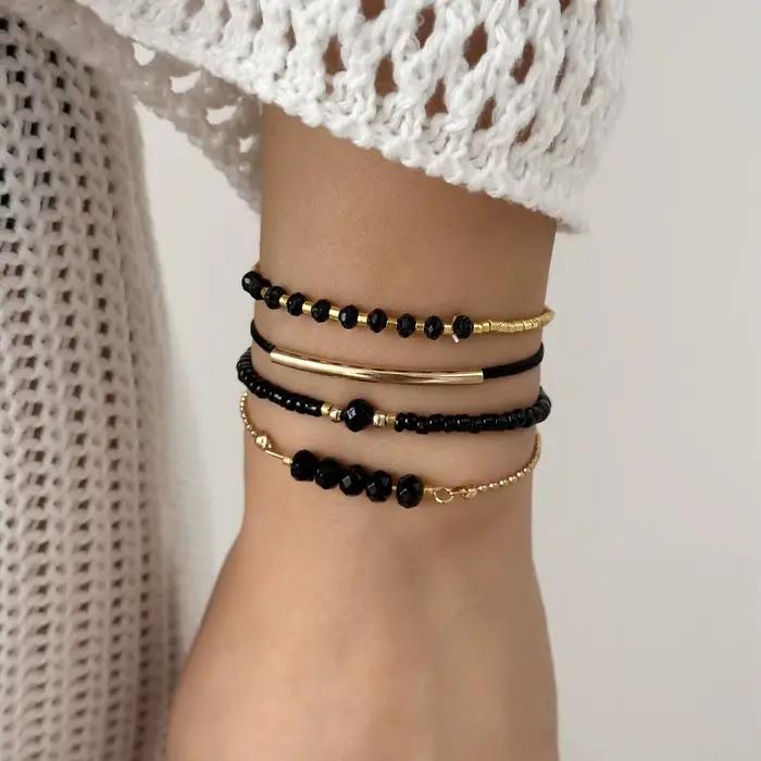Bracelet de perles de cristal noir fait à la main pour femmes