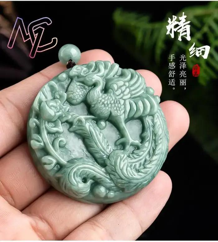 Collier pendentif phénix en jadéite du Myanmar vert