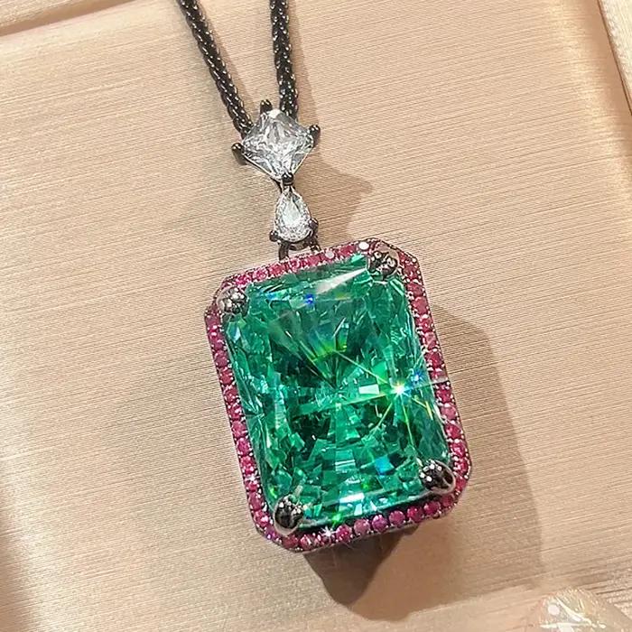2025 rétro 15*20mm vert Tourmaline pendentif colliers pour femmes de luxe pierres précieuses laboratoire diamant Cocktail fête bijoux fins cadeau