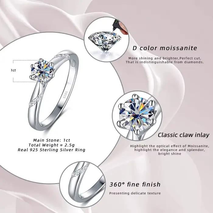 BIChain-Bague Moissanite en argent regardé 925 pour femme, style classique, 1carat, forme ronde, bijoux fins, mariage, fiançailles, X, ST Cocktail