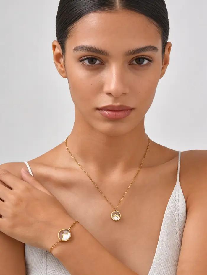 Bracelet et collier en forme de coquille ronde Move Mountains avec graines de moutarde pour femmes, ensemble de bijoux en acier inoxydable, cadeau chrétien de Pâques pour elle