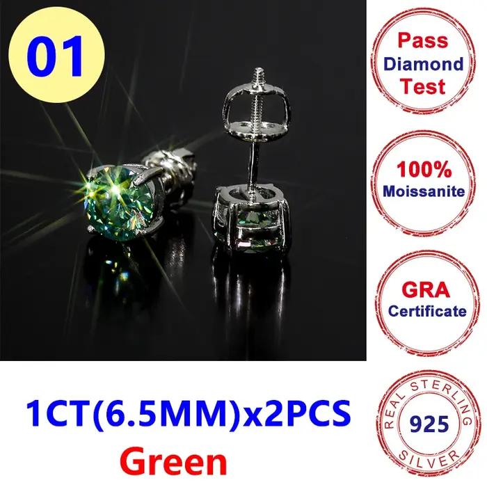 Boucles d'oreilles à vis en diamant Moissanite bleu royal pour couple, argent regardé 925 original,