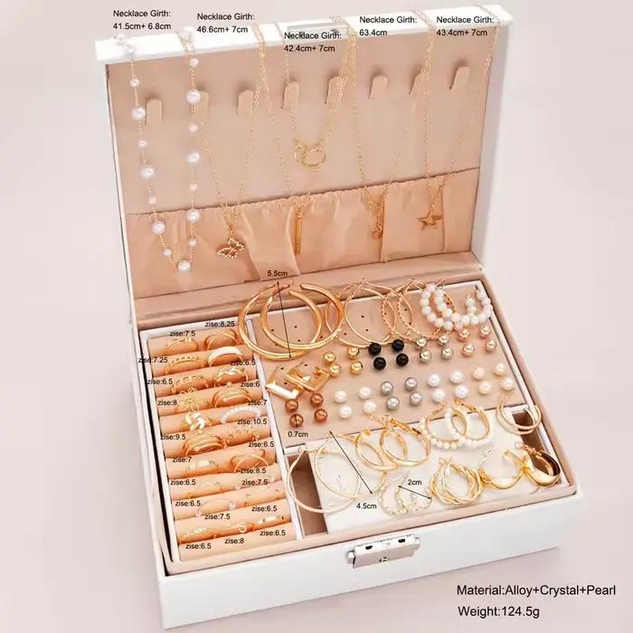 Ensemble de bijoux couleur or pour femmes, bohèmes, collier/boucles d'oreilles/bague/bracelet, empilable, pour les fêtes et le quotidien