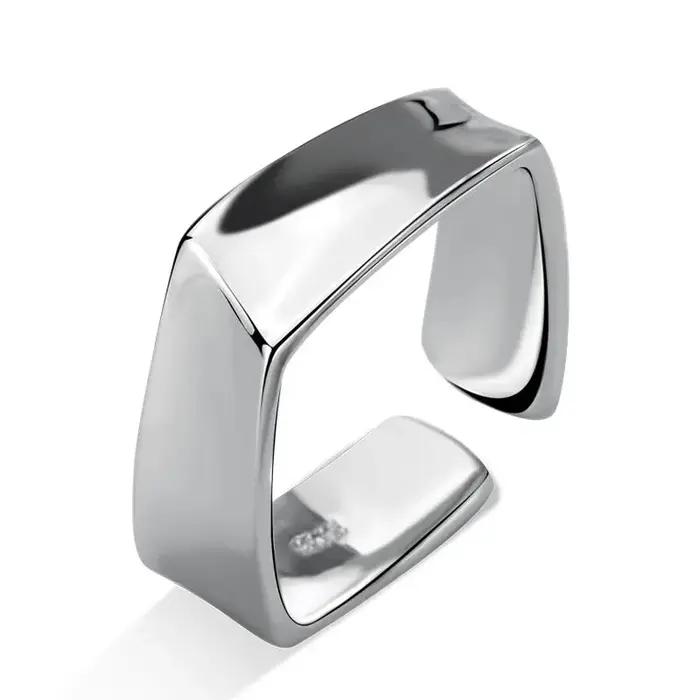 Bague géométrique carrée couleur argent pour femmes et Couples