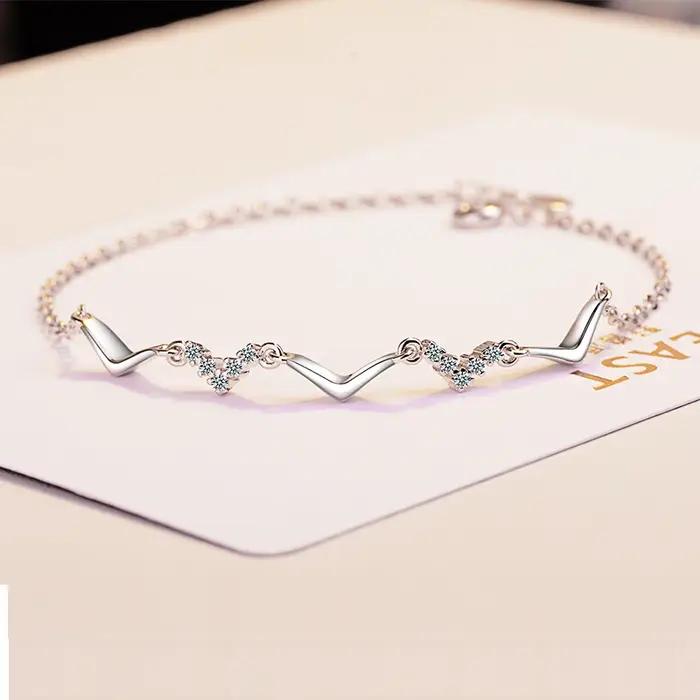 Nouveau Simple mode 925 Bracelet vague en argent Sterling pour les femmes zircone bijoux fins Pulseira Feminina S-b148