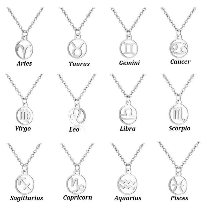 Oly2u acier inoxydable étoile signe du zodiaque 12 Constellation colliers ras du cou pendentifs bélier balance lion Collier cadeau d'anniversaire