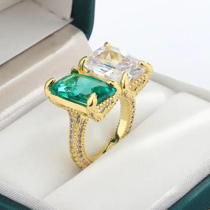 Bague plaquée argent 925 pour femmes, bague en Zircon vert carré brillant de haute qualité, bijoux de fiançailles élégants, cadeau