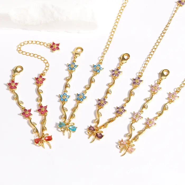 Bracelet de luxe en forme de fleur en Zircon coloré pour femmes et filles