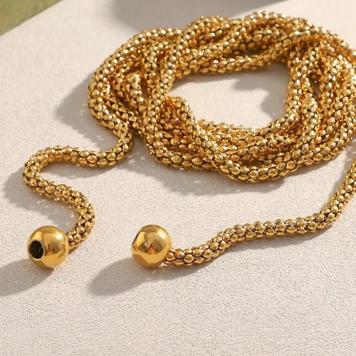 Collier de Perles Carrées Multicouches Créatives en Or Plaqué et Acier Inoxydable pour Fêtes et Occasions Spéciales pour Femmes