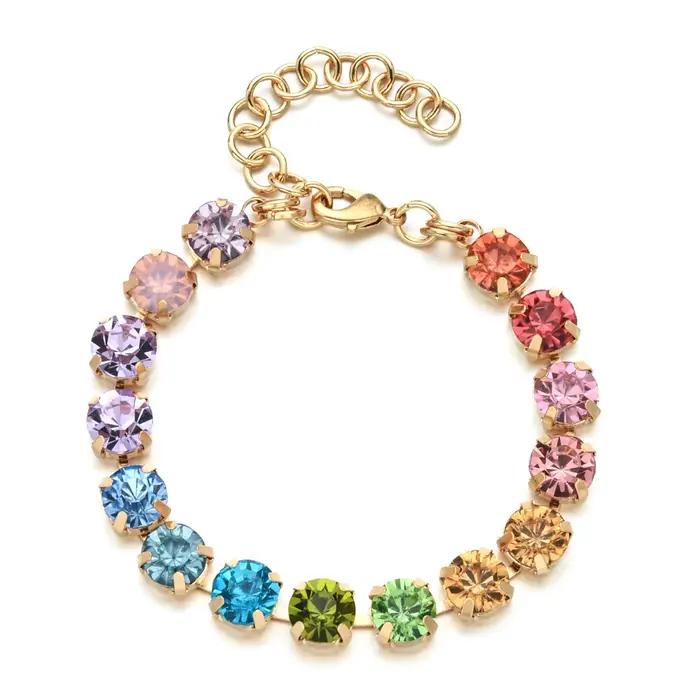 Bracelets de tennis en cristal arc-en-ciel pour femme, plaqué or, coloré, contre-indiqué, bijoux de