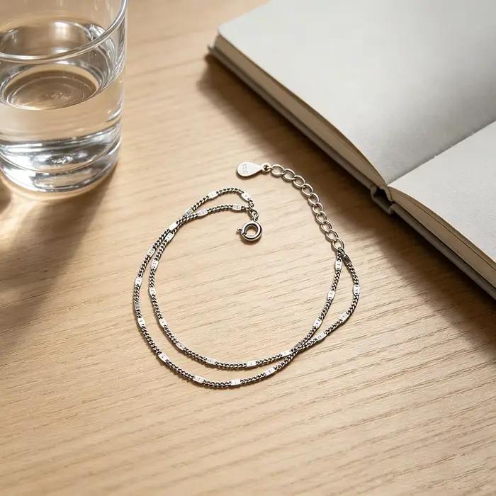 La Monada-Bracelet double couche minimaliste en argent regardé 925 pour femme