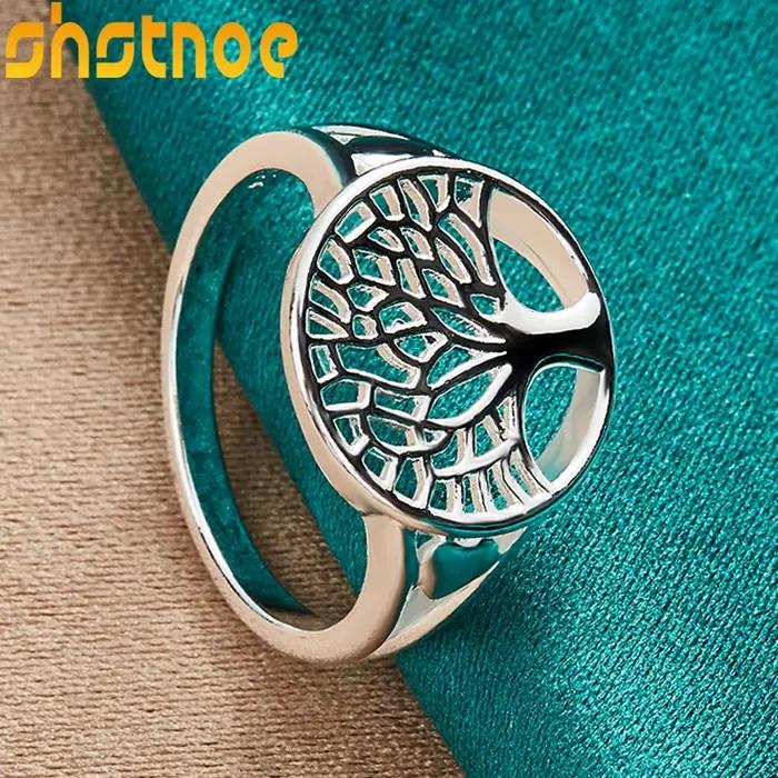 Bague arbre de vie rond creux en argent Sterling 925, pour hommes et femmes, breloque de fiançailles