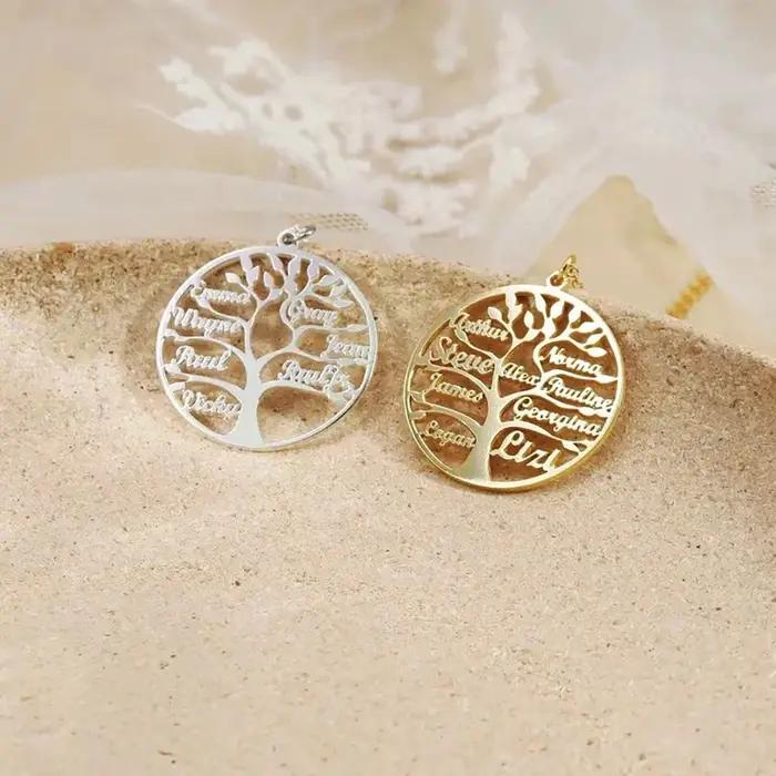 Collier Arbre de Vie Personnalisé avec Nom, Bijou en Acier Inoxydable, Cadeau Idéal pour Fête des Mères et Anniversaires