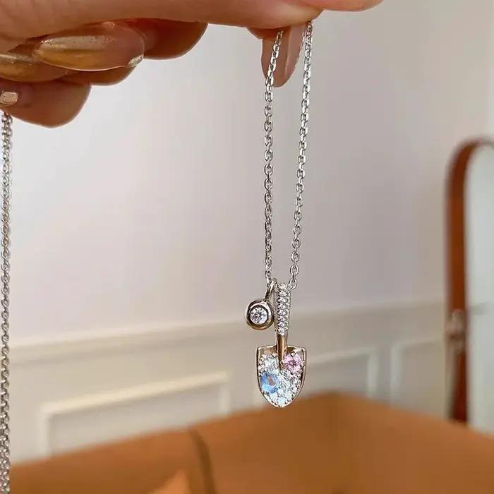 Collier créatif en argent brillant 925 incrusté de diamant rose bleu dégradé