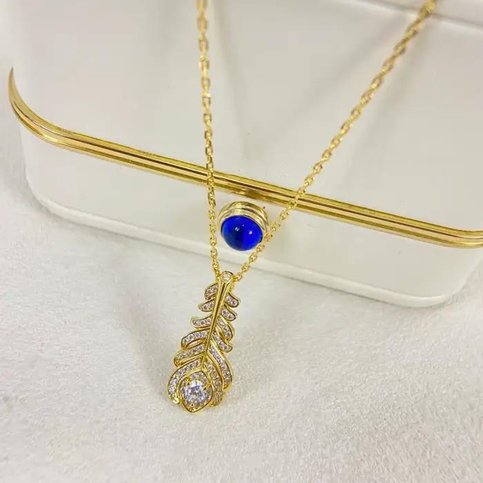 Collier élégant en plumes pour femme, plaqué argent 925, bijoux en or, cadeau pour femmes élégantes