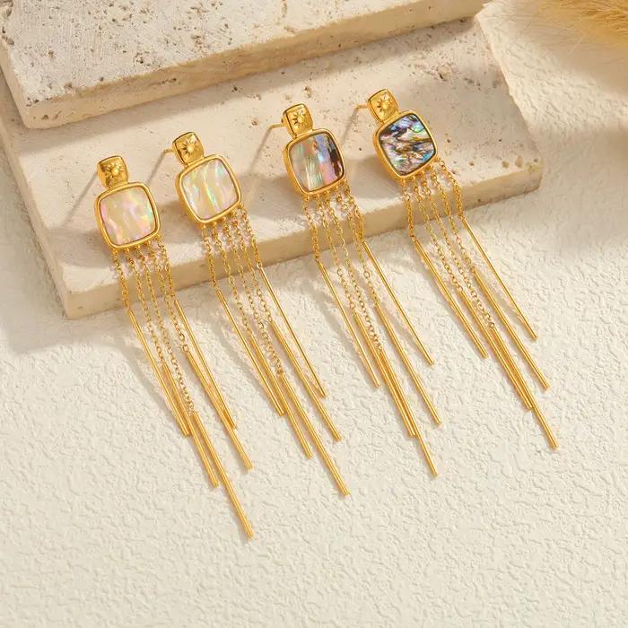 Atoztide – boucles d'oreilles longues en coquille d'ormeau pour femmes