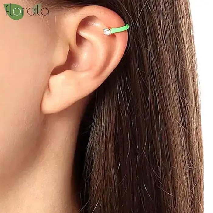 Boucles d'oreilles clip non percées en or 18 carats pour femmes et hommes, émail coloré, faux cartilage, manchette d'oreille, bijoux de fête, tendance